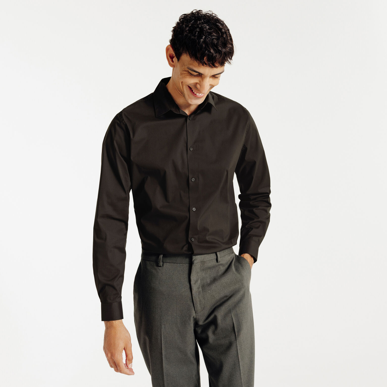 Slim effen hemd in gerecyclede polyamide