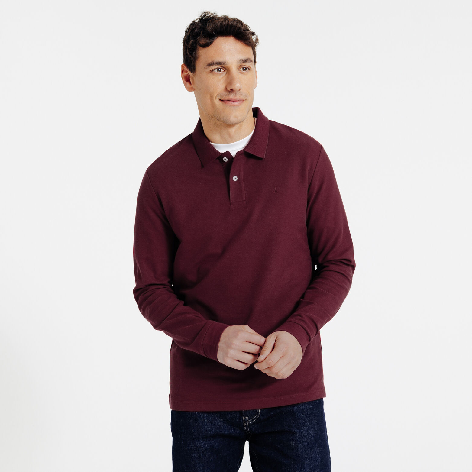 Effen polo in piqu&eacute;katoen, met lange mouwen