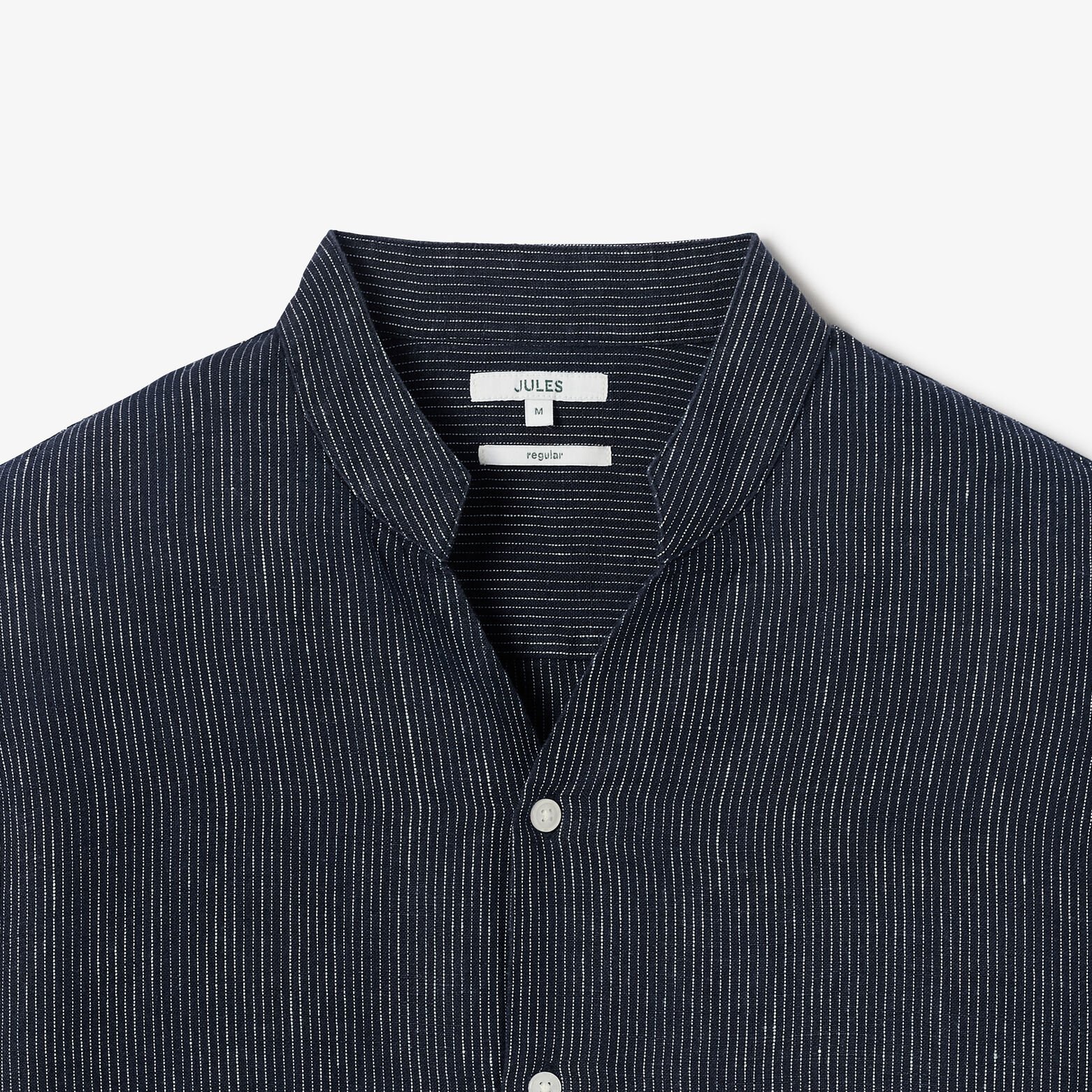 Chemise regular en lin ray&eacute;e col mao