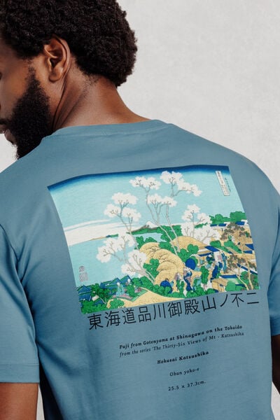 T-shirt met print voor en achter licentie Hokusai
