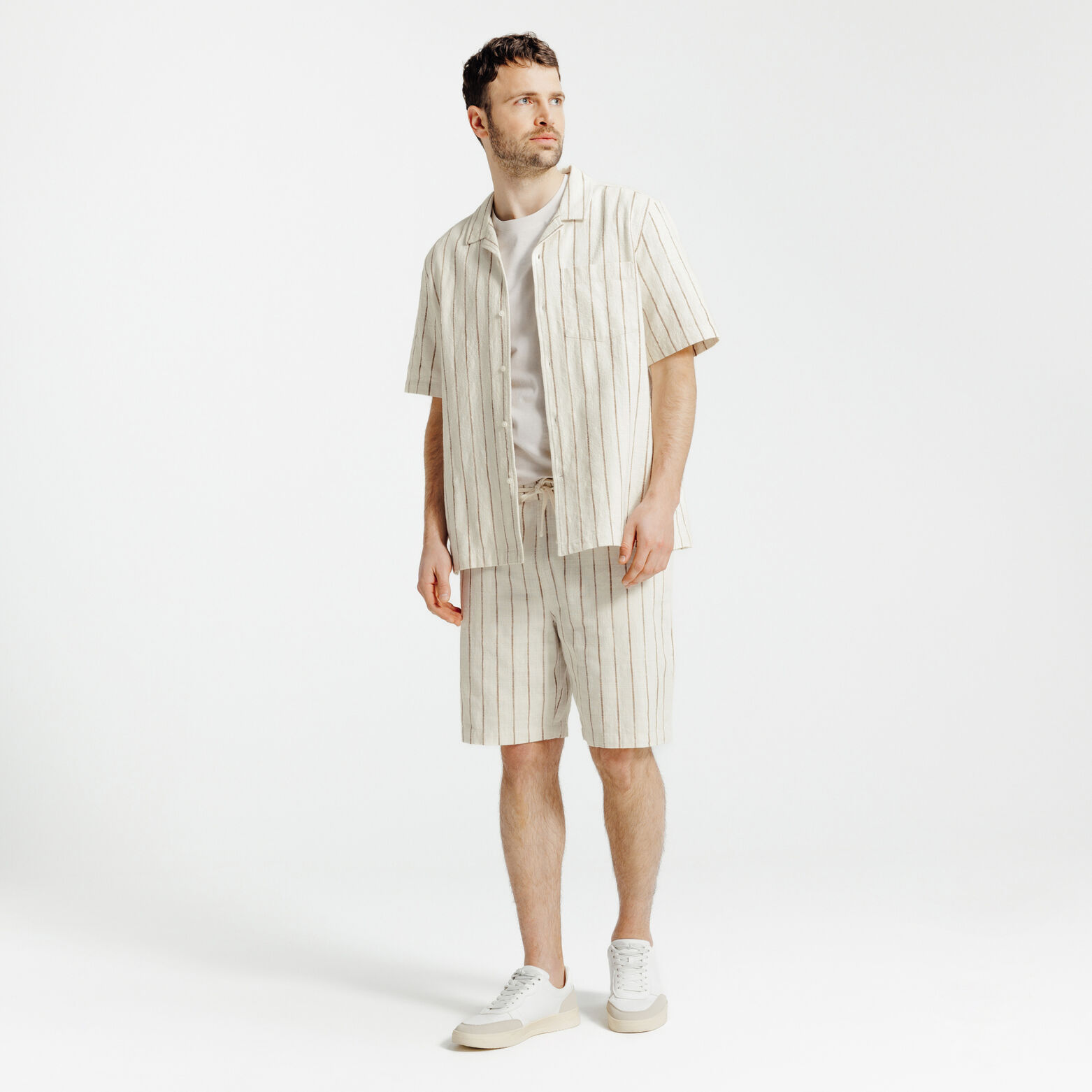 Gestreepte bermuda met elastische tailleband