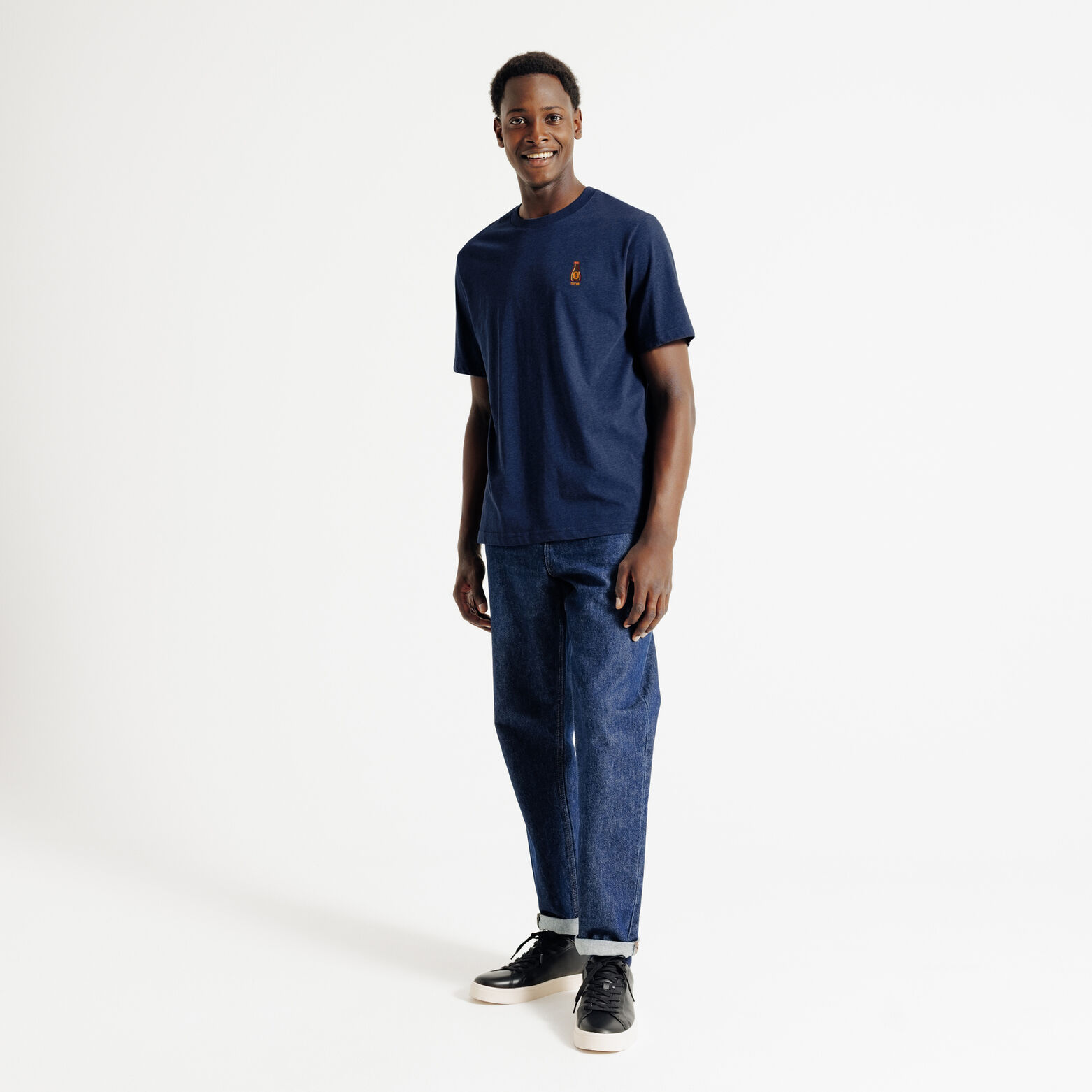 Tee shirt chiné brodé col rond