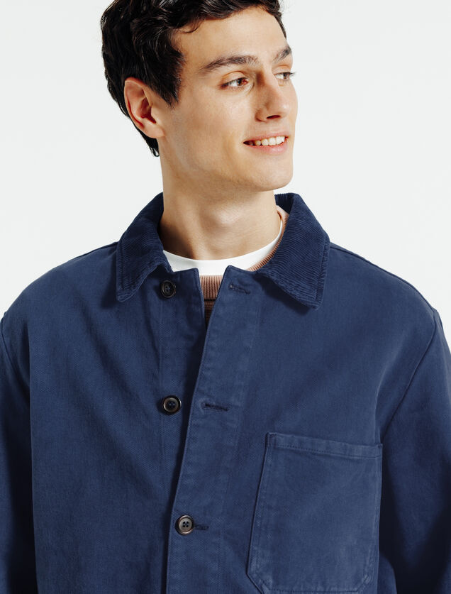 Vest, hemdskraag in ribfluweel met knopen