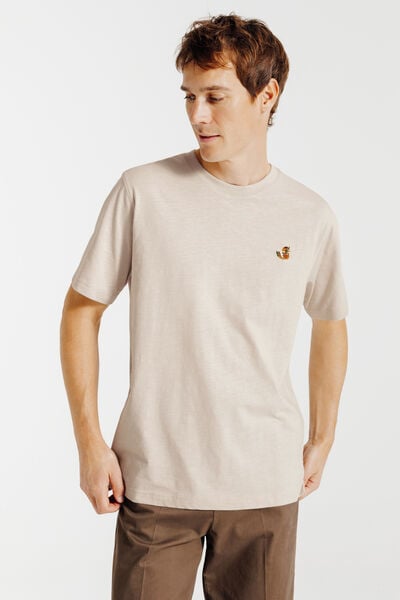 T-shirt in gevlamde stof met borduursel op de bors