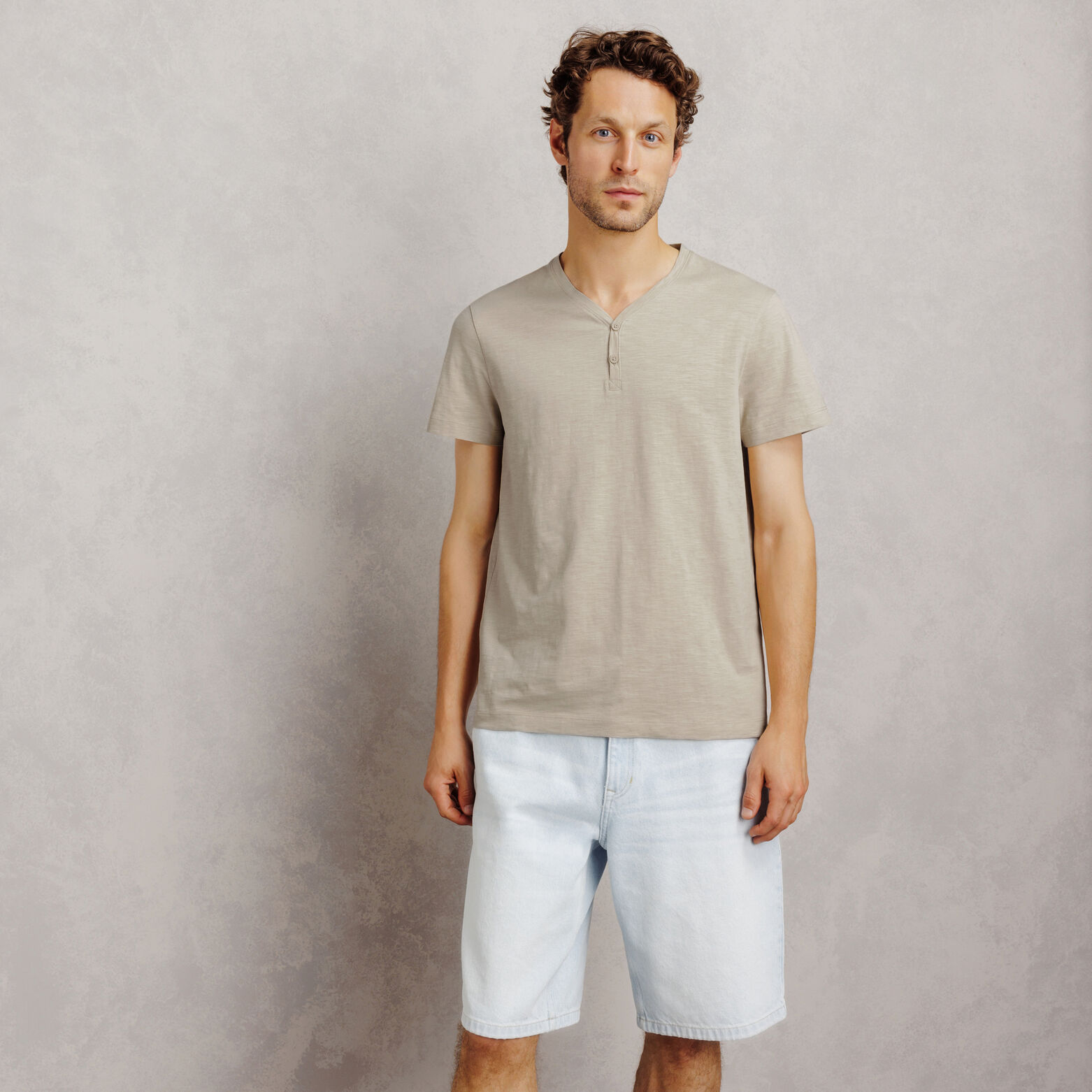 T-shirt met knooplijst in gevlamde stof