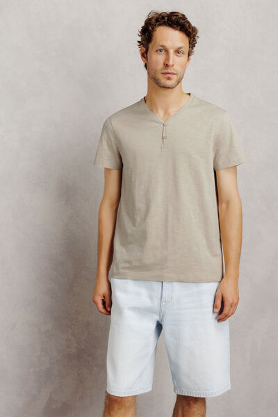 T-shirt met knooplijst in gevlamde stof
