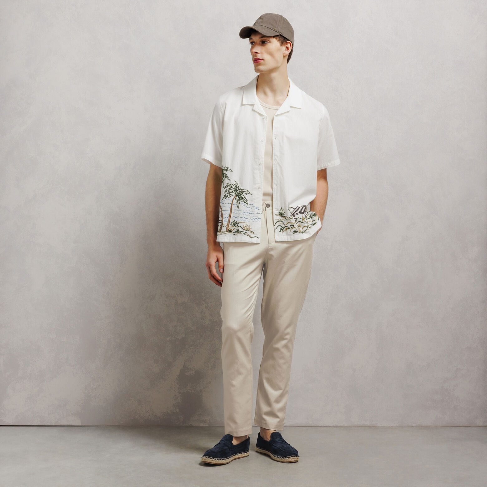 Pantalon chino coton lin tapered