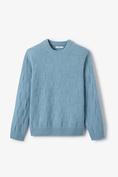 Pull col rond damier laine d'agneau majoritaire