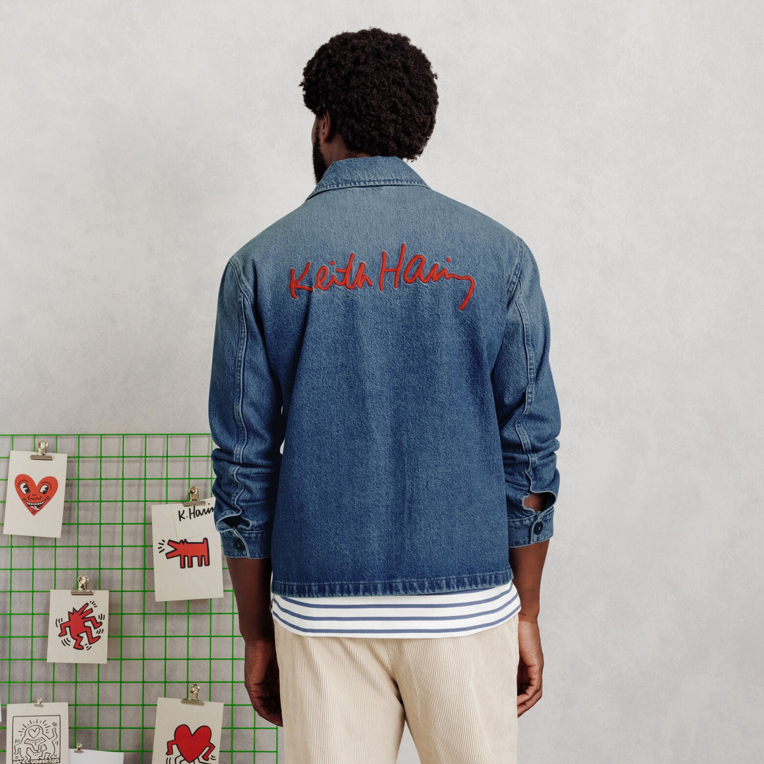 Geborduurde jeans overhemdjas Keith Haring-licenti