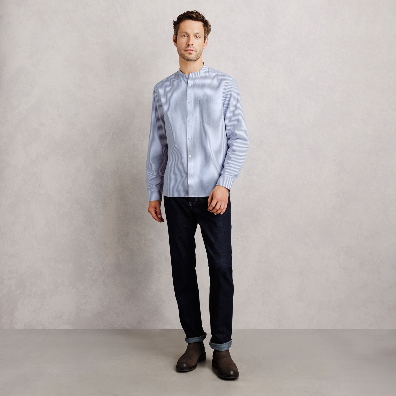 Chemise oxford col mao ray&eacute;e