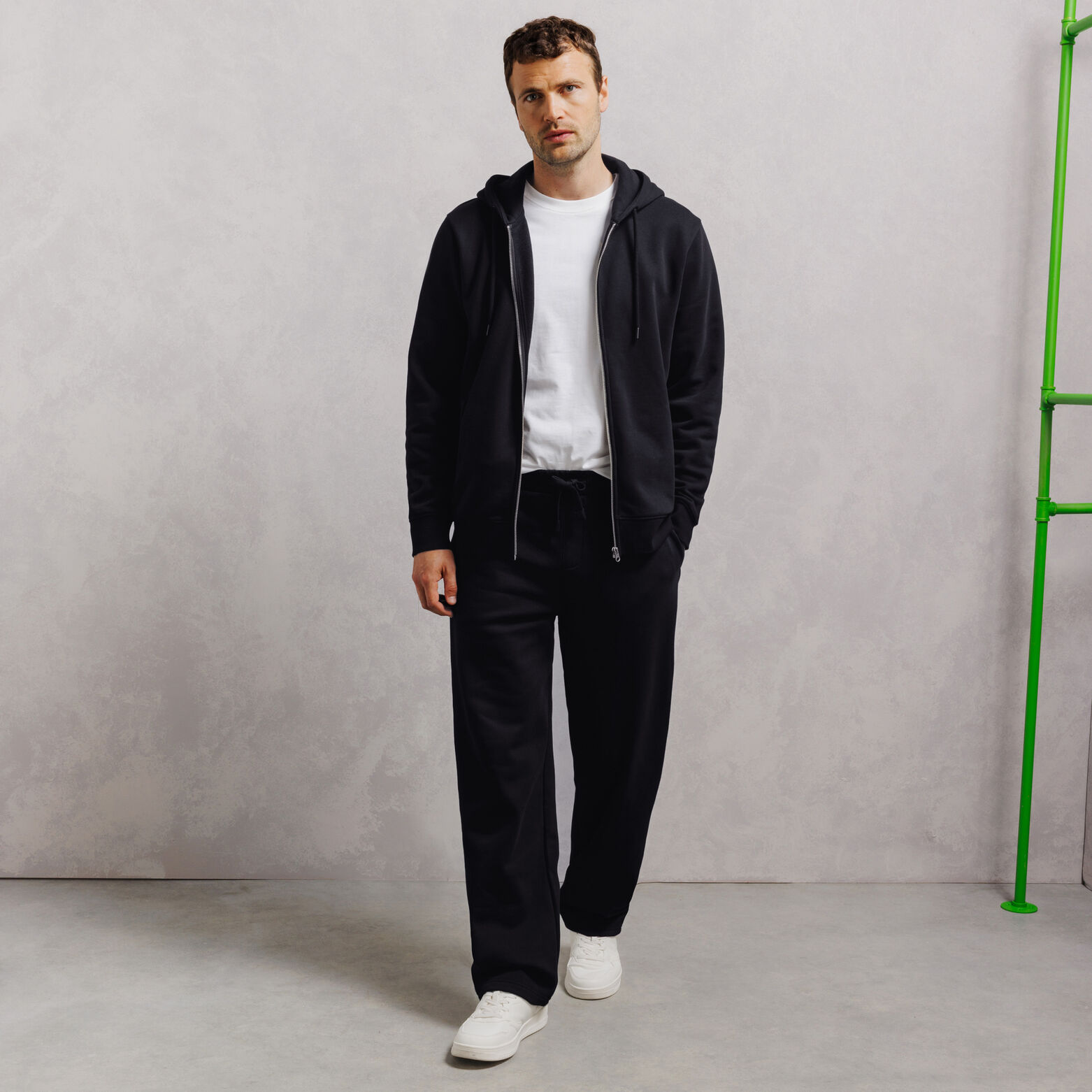 Effen molton hoodie met rits