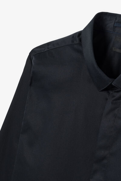 Slim effen satijnen hemd in biokatoen