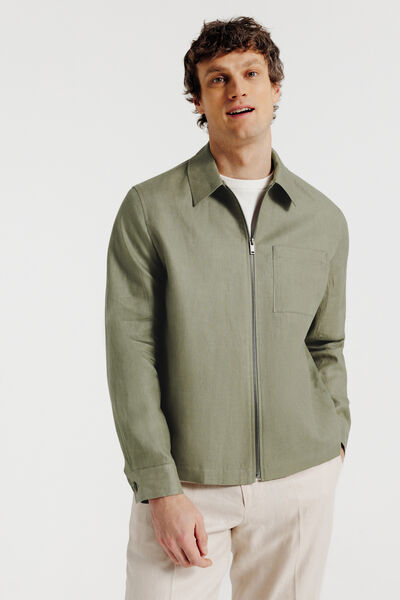 Vest visgraat met hemdskraag en rits, 100% linnen