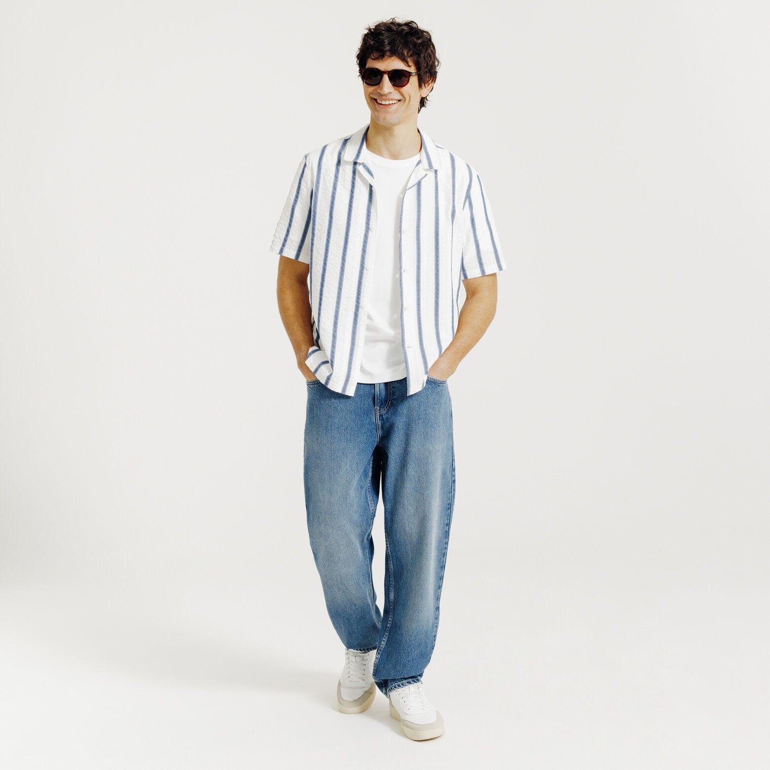 Gestreept hemdje in seersucker katoen