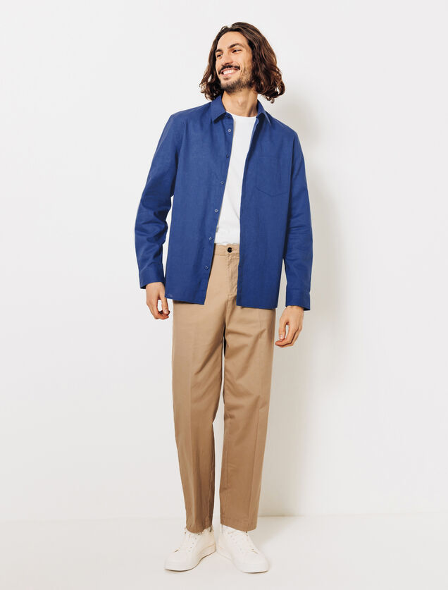 Effen hemd in katoen en linnen