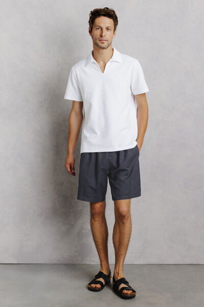 Bermuda coton lin taille &eacute;lastiqu&eacute;e