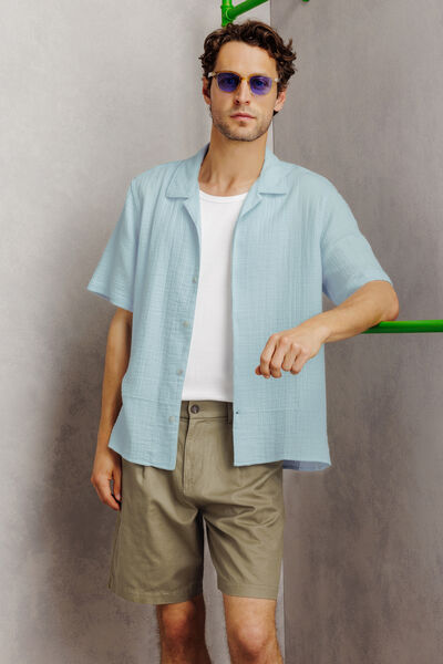 Chemisette gaze de coton col requin unie