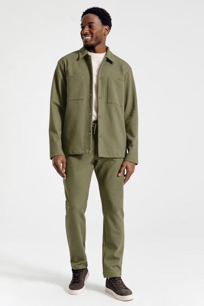 Ensemble surchemise et pantalon chino en maille - Vert kaki