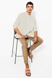 Hemd in katoen en linnen met mao-kraag