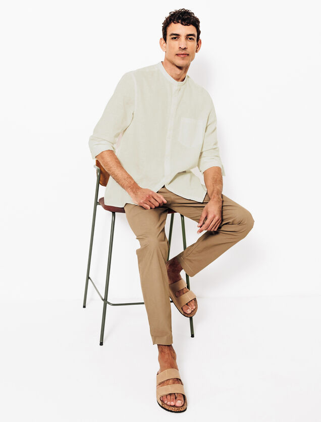 Hemd in katoen en linnen met mao-kraag