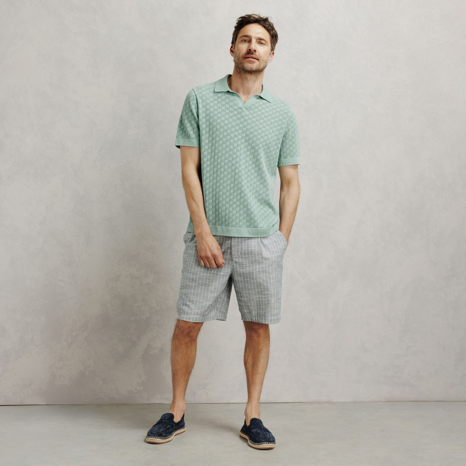 Polo en maille col resort damier