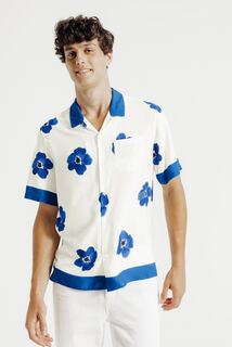 Chemisette en viscose col requin motif hawa&iuml;en