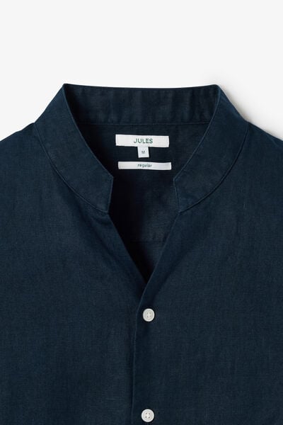 Chemise regular lin unie col mao