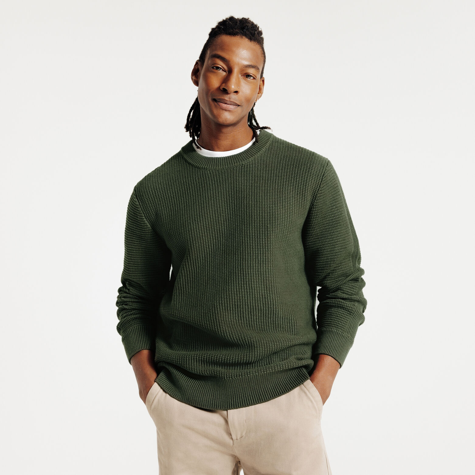 Pull col rond jeux de points fantaisie