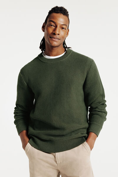 Pull col rond jeux de points fantaisie