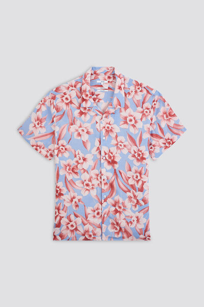 Chemise manche courte à fleur rose