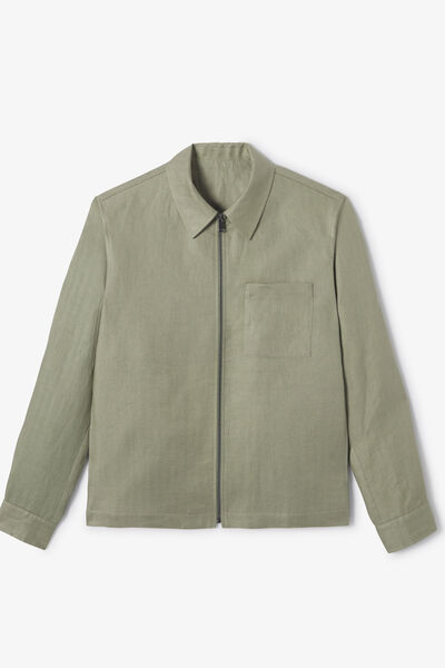Veste col chemise zipp&eacute;e chevron 100% lin