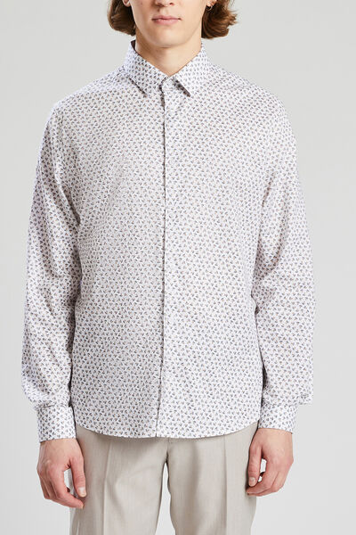 Regular hemd, geometrisch micromotief, katoen