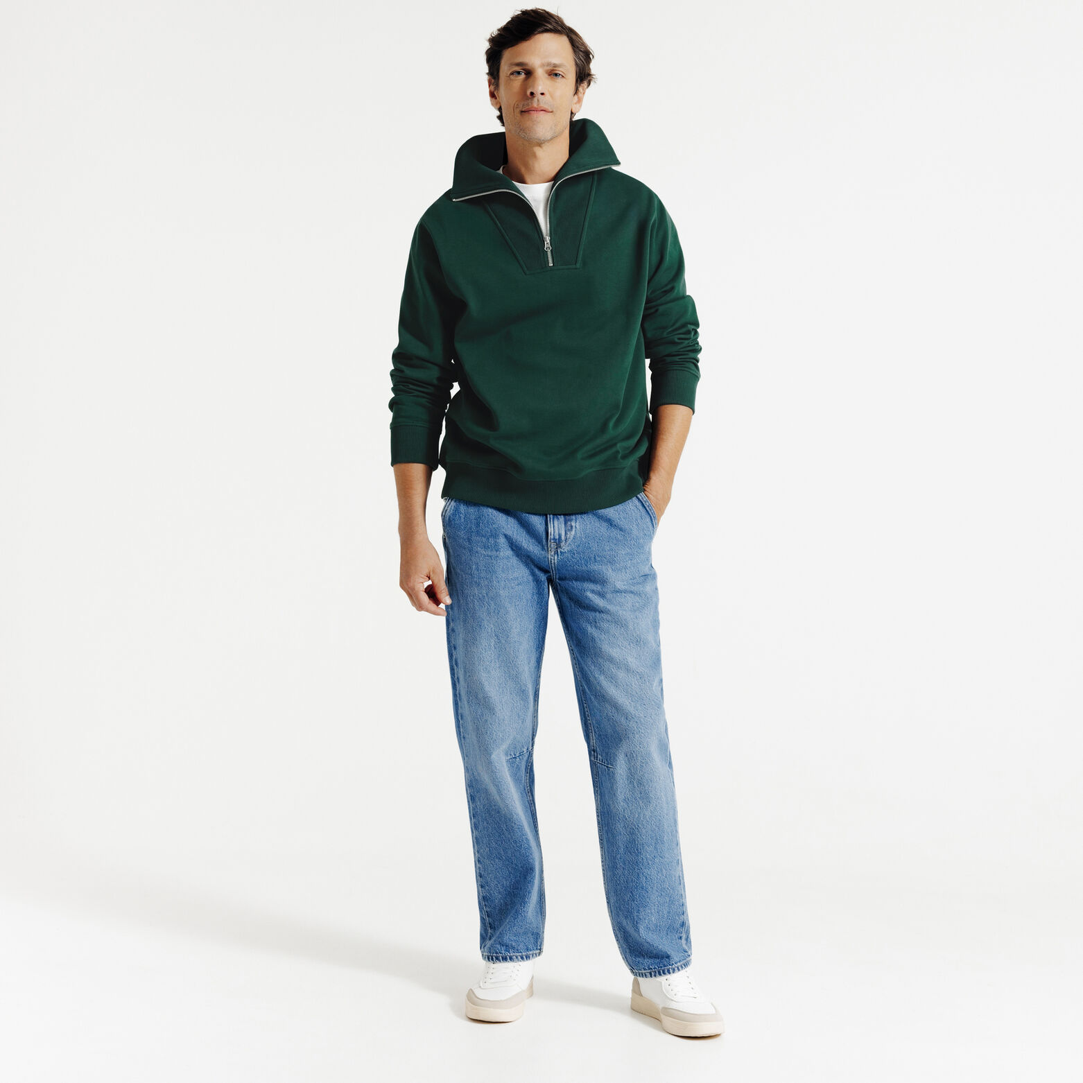 Sweater truckerskraag met rits