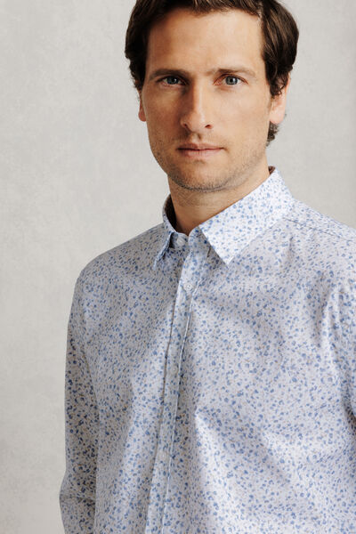 Chemise en coton slim imprim&eacute; fleuri