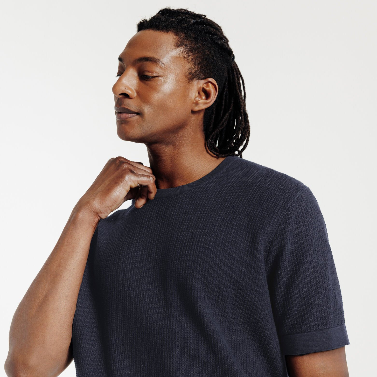 Trui ronde hals korte mouwen in stekenpatroon