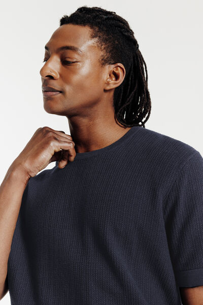 Trui ronde hals korte mouwen in stekenpatroon