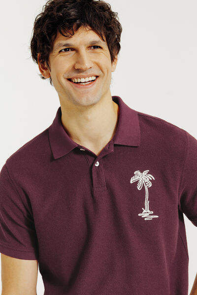 Polo manches courtes textur&eacute; broderie devant dos