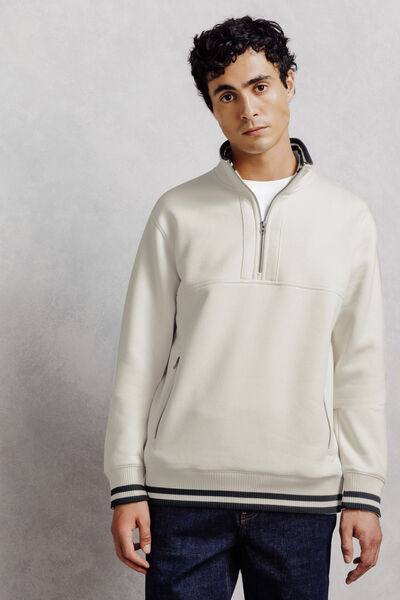 Sweater met rits, opstaande kraag, contrastboord