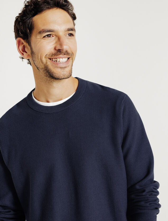 Pull col rond jeux de points fantaisie