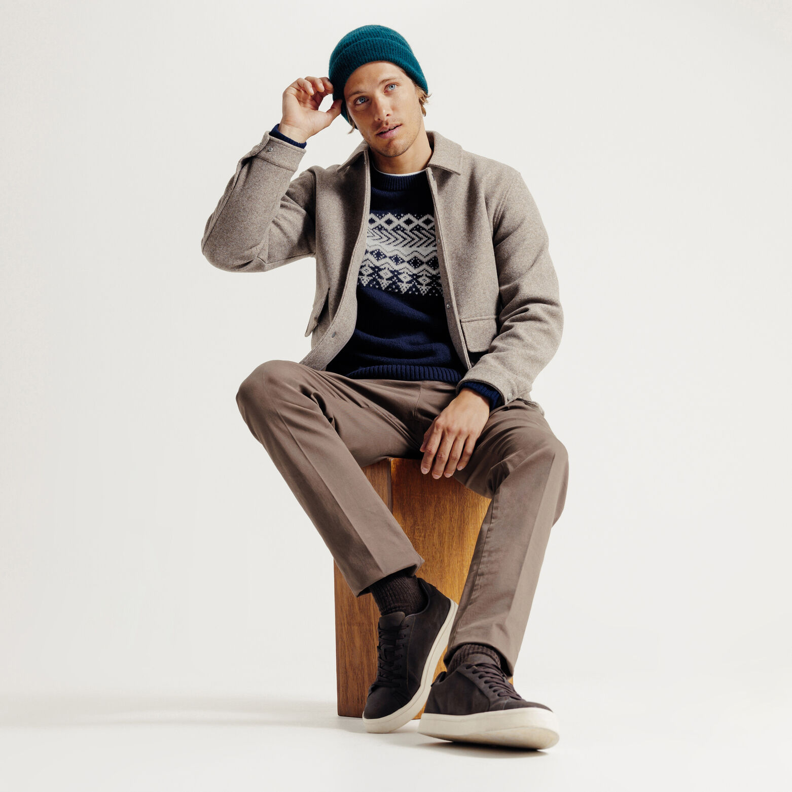 Noorse trui ronde hals in jacquard