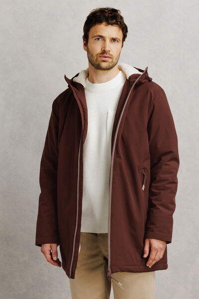 Parka longue &agrave; capuche doubl&eacute;e en sherpa