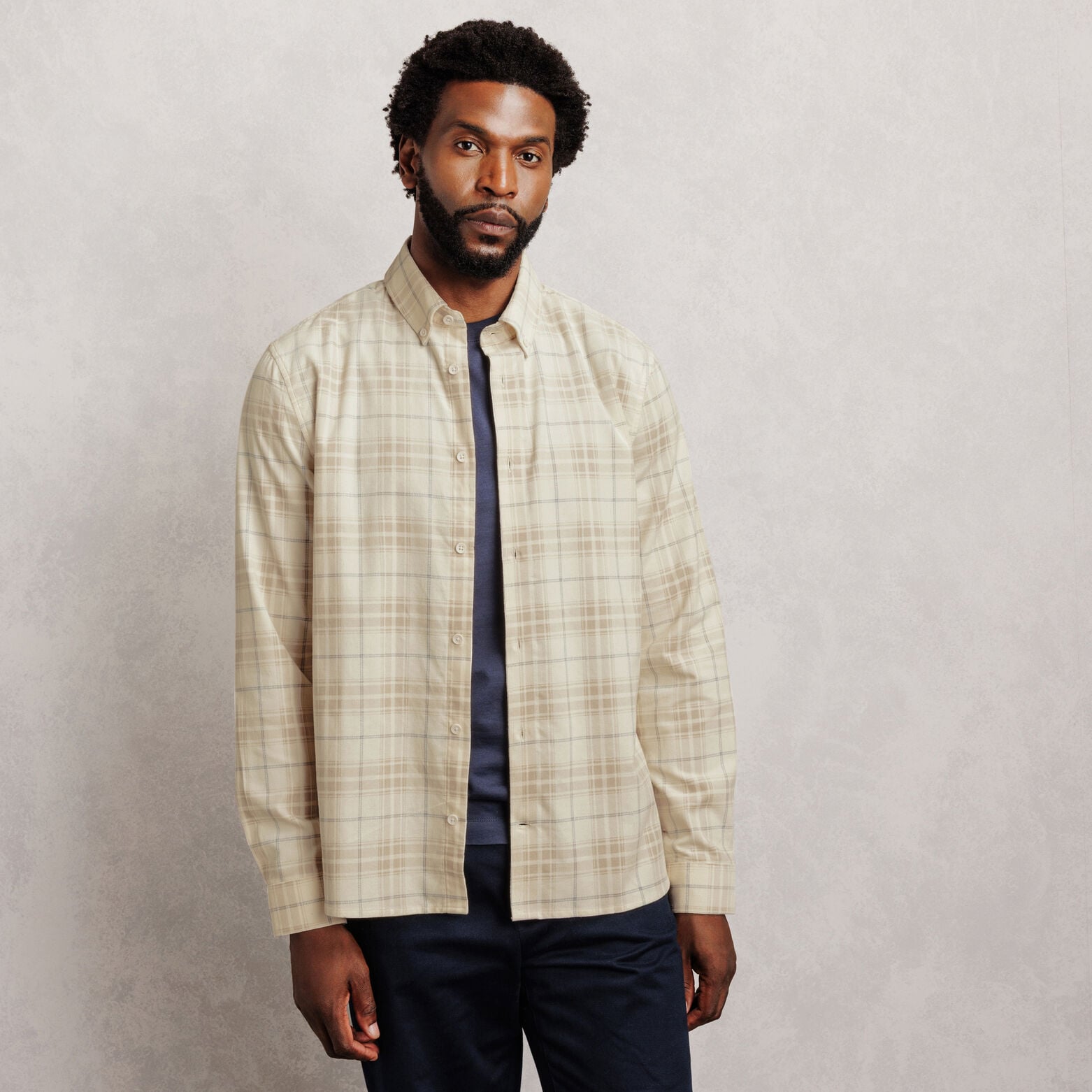 Chemise regular &agrave; carreaux en velours