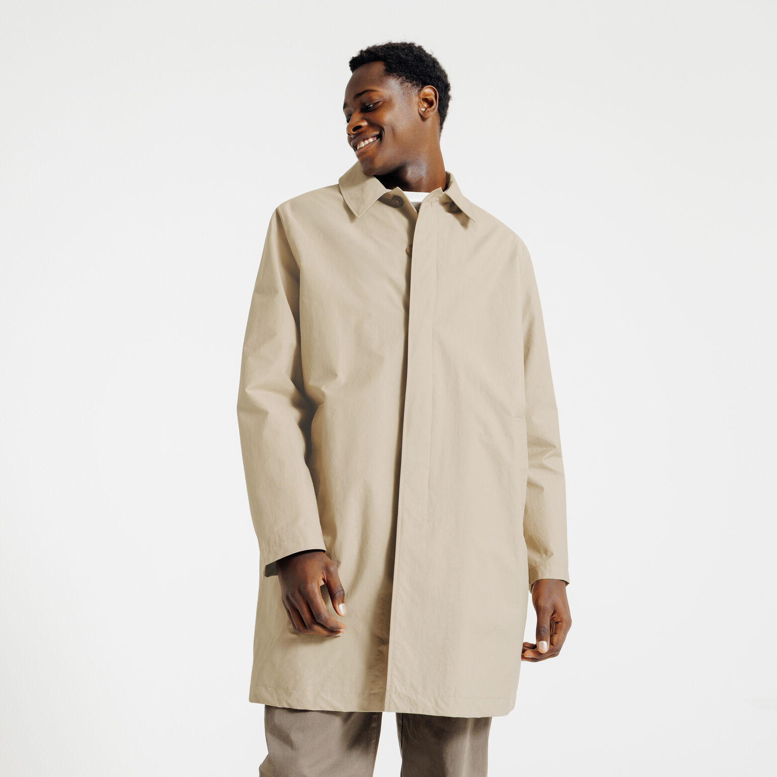 Trench long col chemise doubl&eacute;