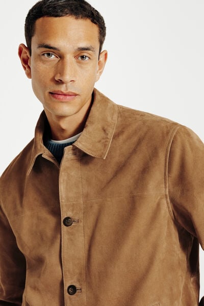 Blouson en cuir boutonn&eacute;