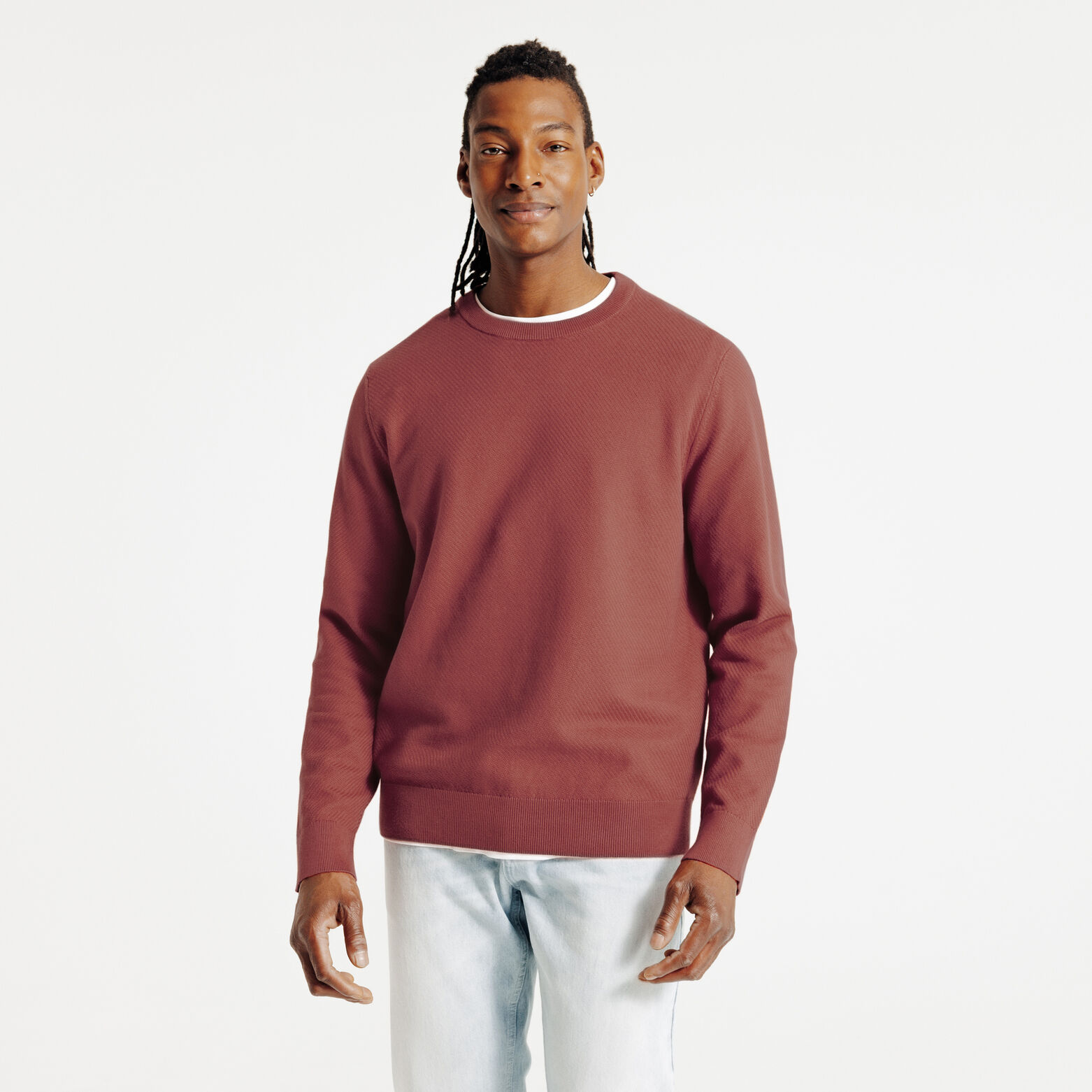 Pull col rond jeux de points fantaisie