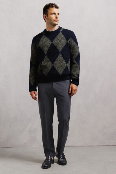 Pull col rond jacquard carreaux argyle