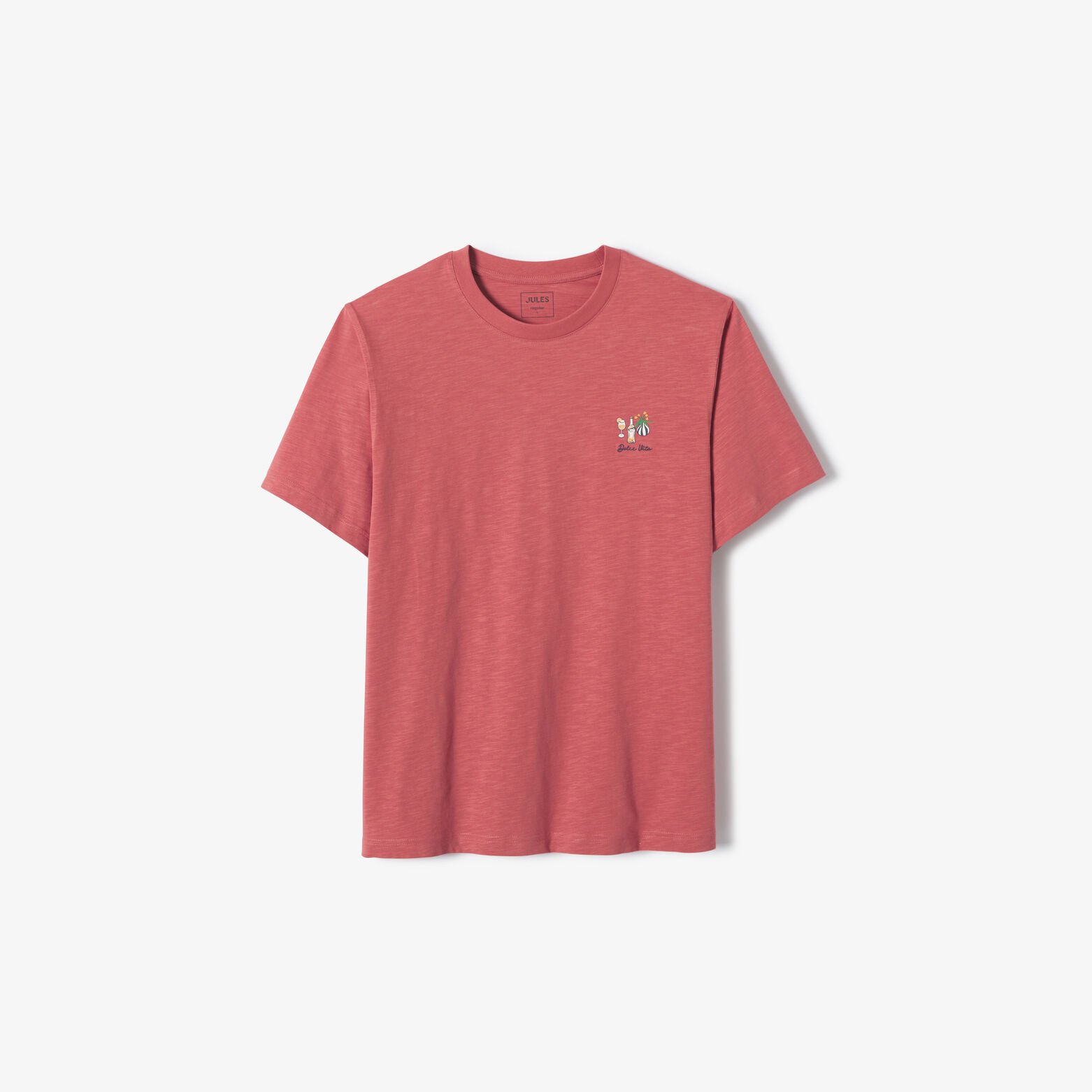 T-shirt in gevlamde stof met borduursel op de bors