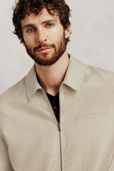 Veste col chemise zipp&eacute;e 100% lin