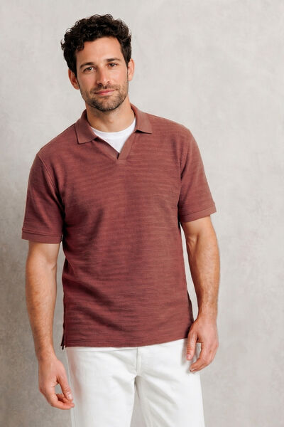 Polo manches courtes col resort textur&eacute;