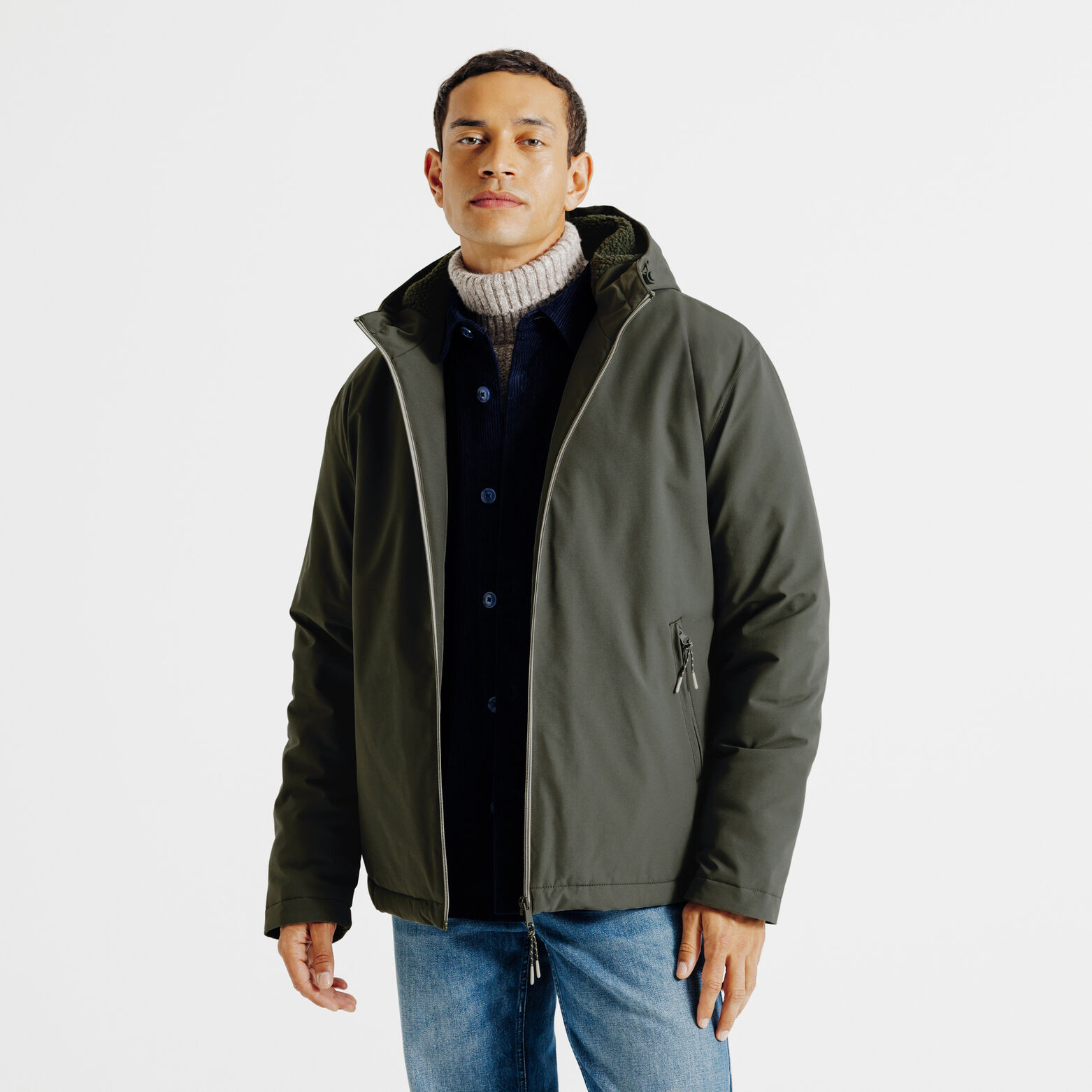 Blouson &agrave; capuche doubl&eacute; en sherpa